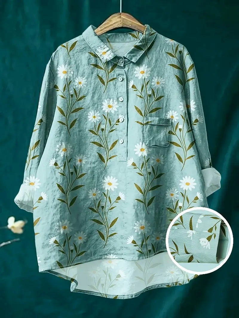 Vintage Sun Art Print Casual Shirt with Pocket