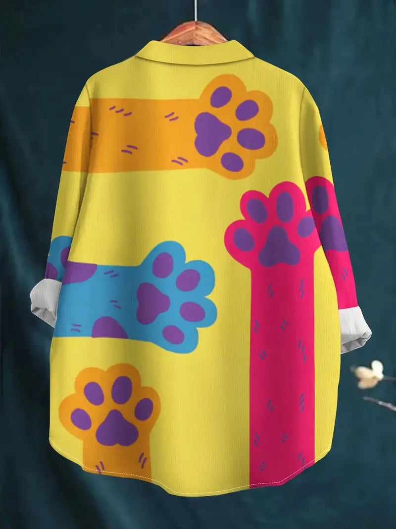 Vintage Dog Foot Art Print Casual Shirt with Pocket