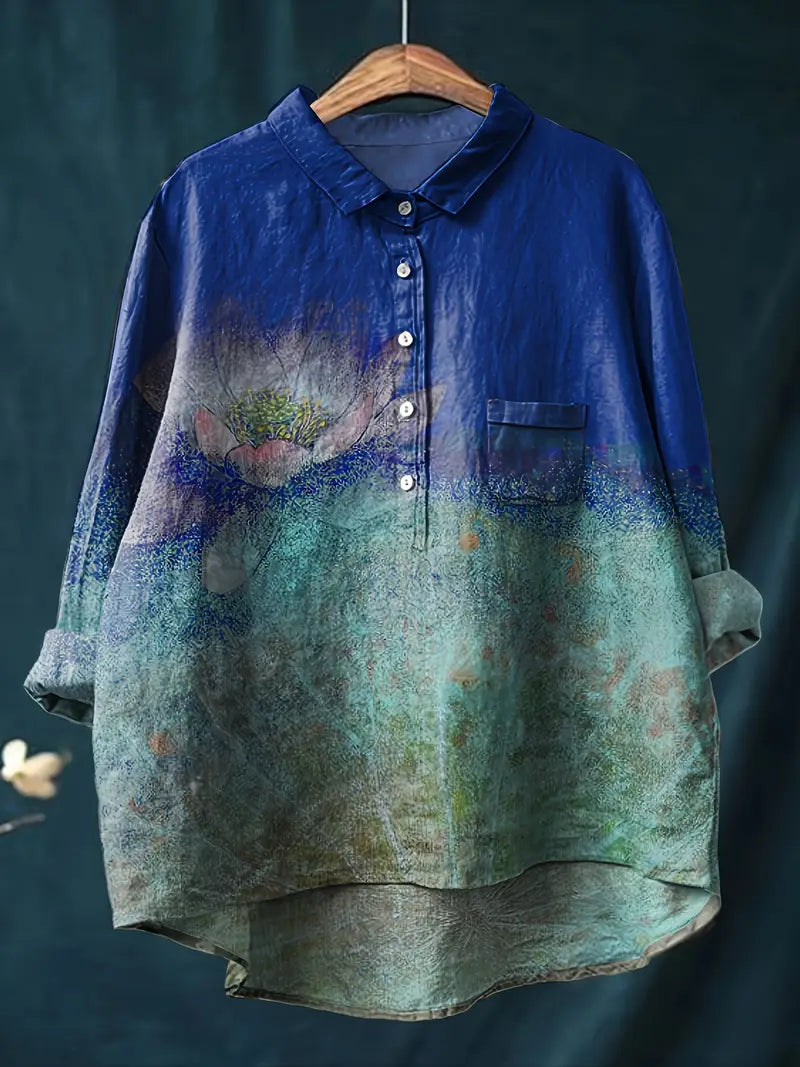 Vintage See Art Print Casual Shirt with Pocket
