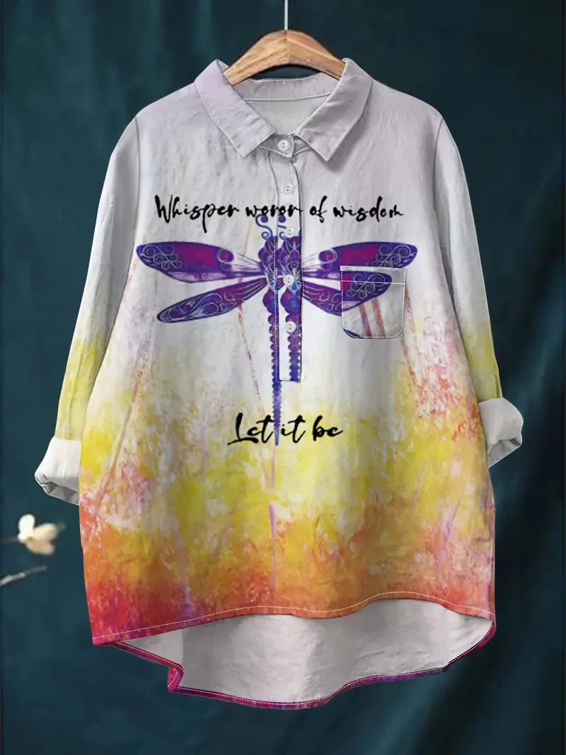 Vintage White Butterfly Art Print Casual Shirt with Pocket