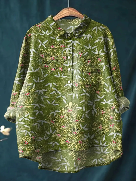 Vintage Birds Floral Art Print Casual Shirt with Pocket