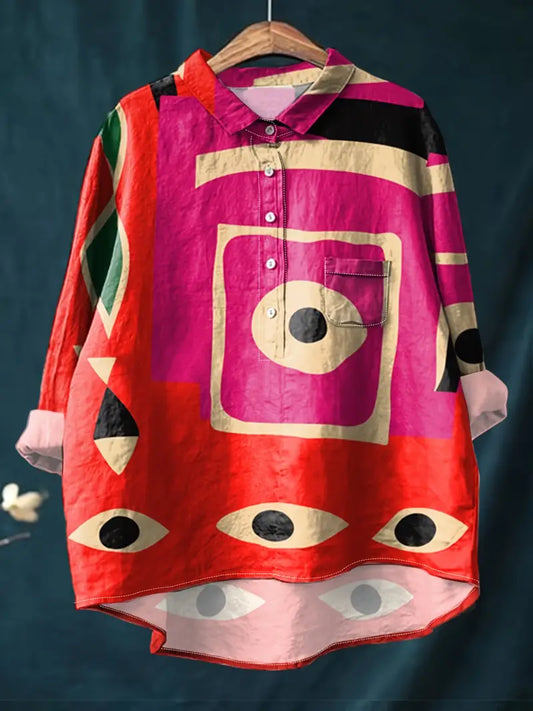 Vintage Eye Art Print Casual Shirt with Pocket