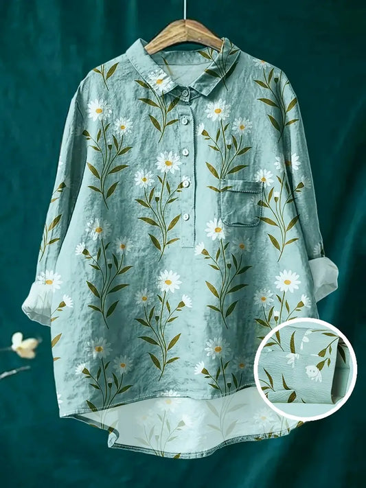 Vintage Sun Art Print Casual Shirt with Pocket