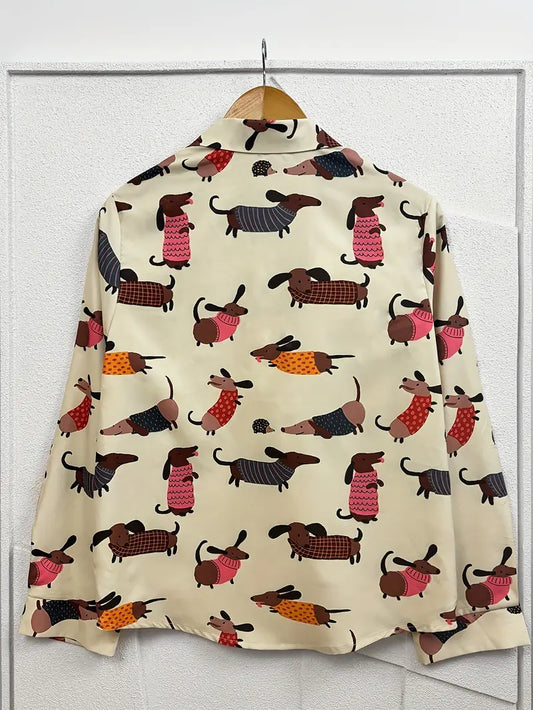 Vintage Animal Floral Art Print Casual Shirt with Pocket