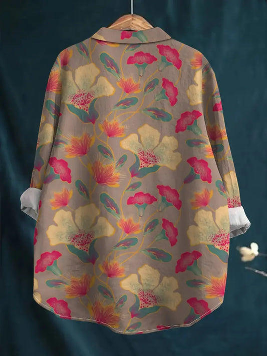 Vintage Charm Art Print Casual Shirt with Pocket