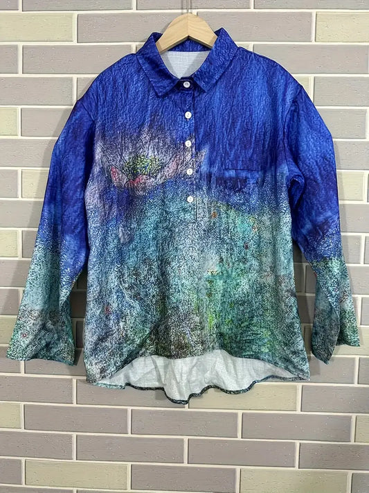 Vintage See Art Print Casual Shirt with Pocket