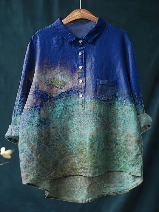 Vintage See Art Print Casual Shirt with Pocket
