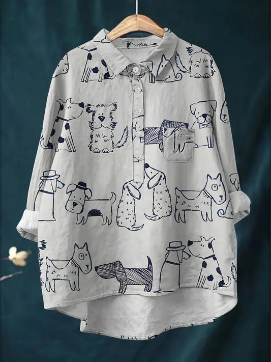 Vintage Black & White Art Print Casual Shirt with Pocket