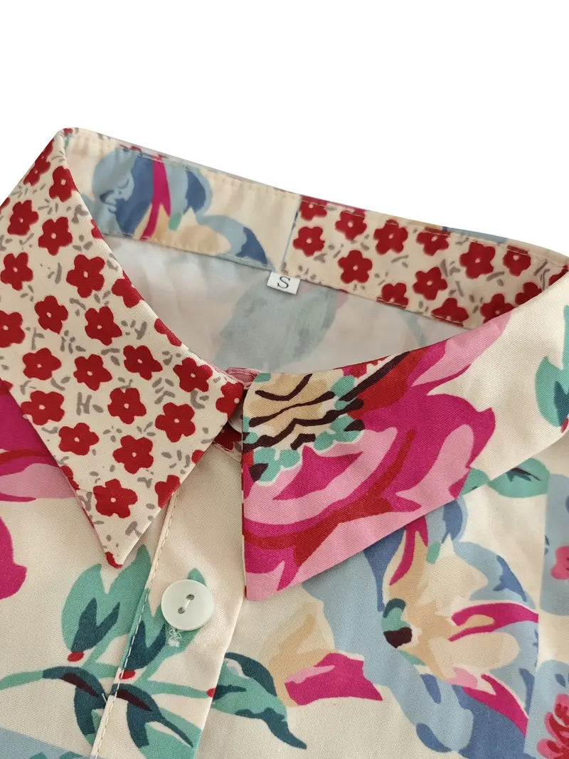 Vintage Bug Floral Art Print Casual Shirt with Pocket