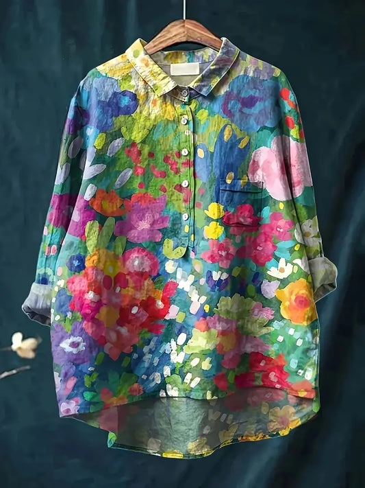 Vintage Mix Floral Art Print Casual Shirt with Pocket