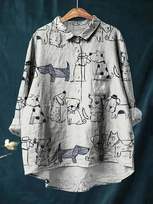 Vintage Black & White Art Print Casual Shirt with Pocket