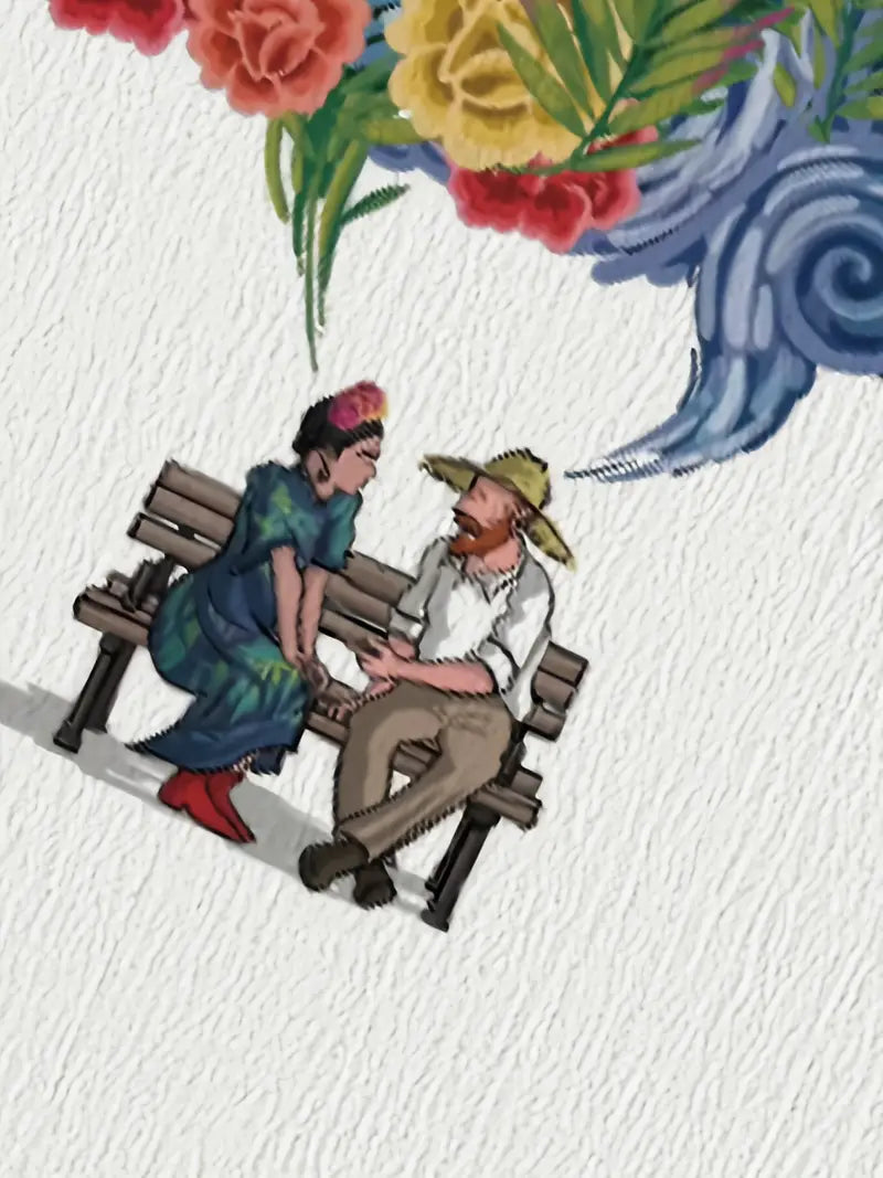 Vintage Couple Art Print Casual Shirt with Pocket