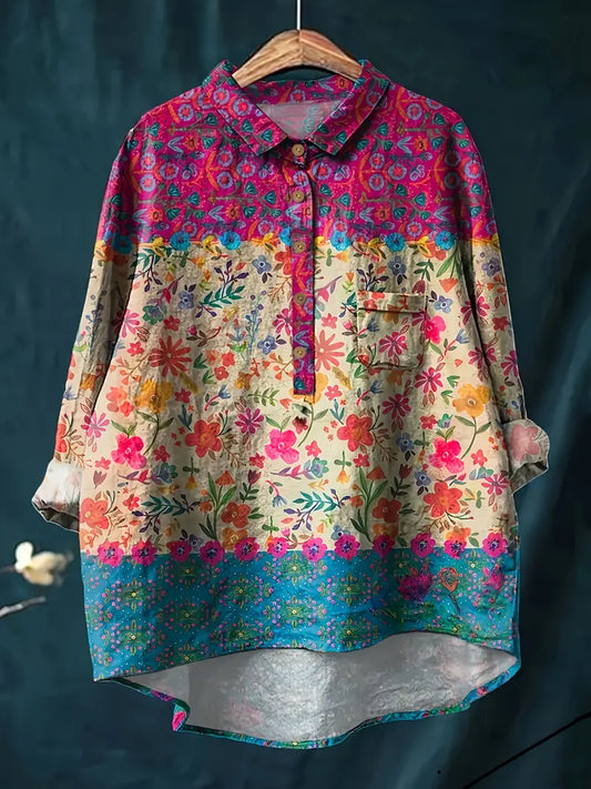 Vintage 3 Floral Art Print Casual Shirt with Pocket