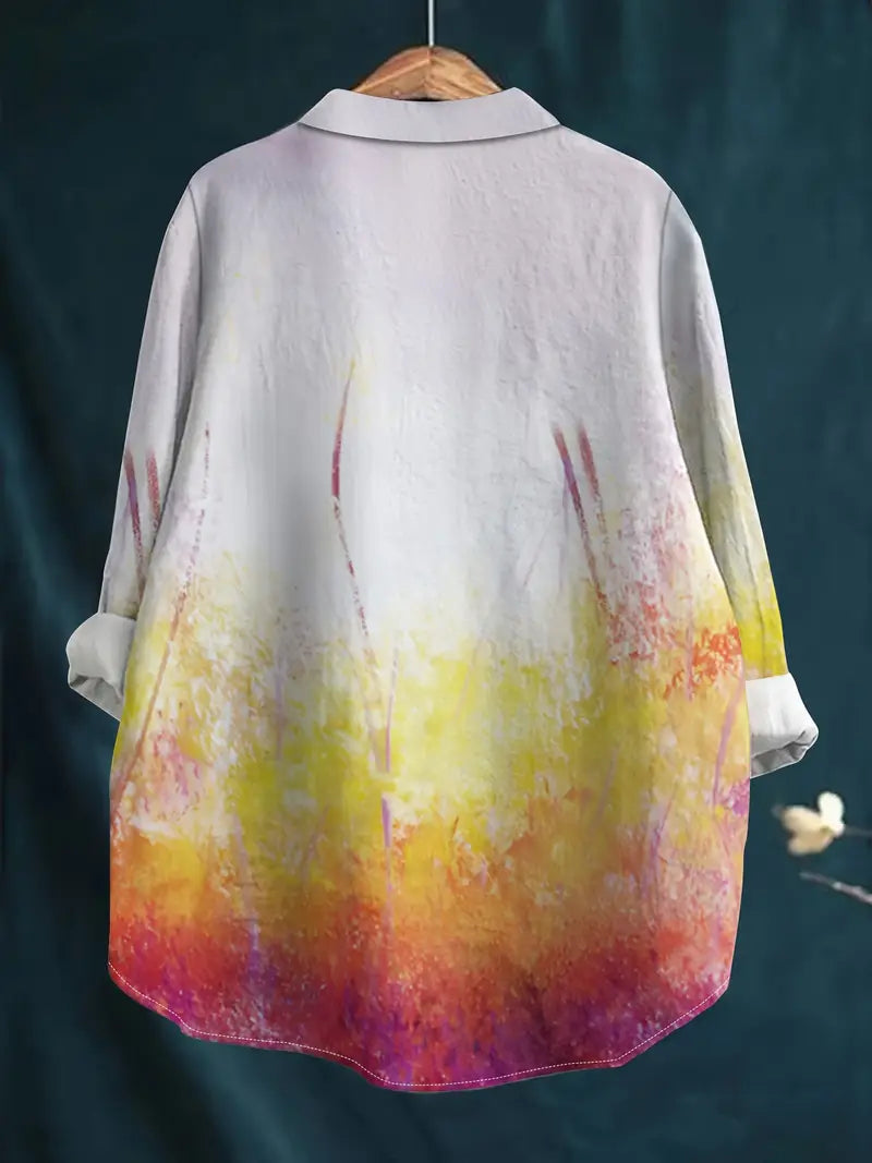Vintage White Butterfly Art Print Casual Shirt with Pocket