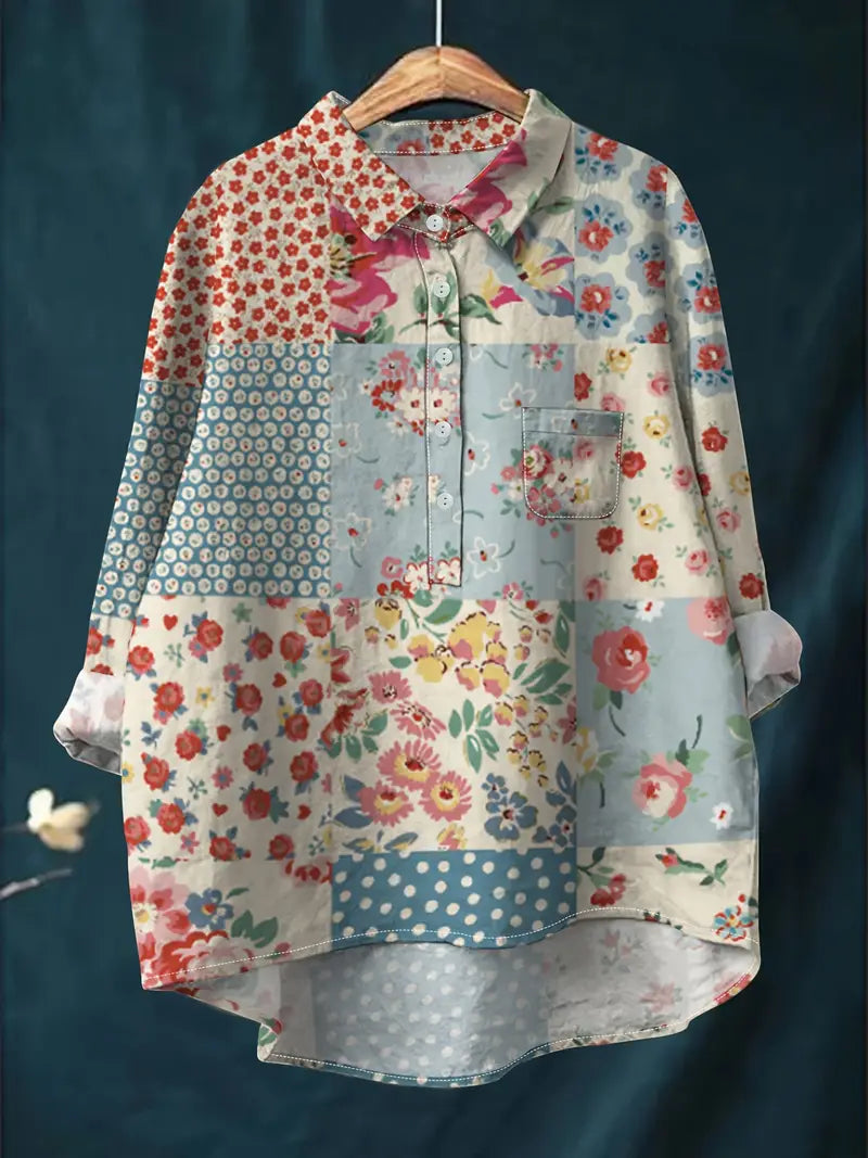 Vintage Bug Floral Art Print Casual Shirt with Pocket