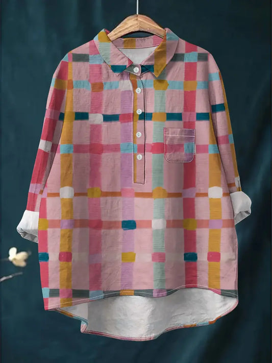 Vintage Pink Art Print Casual Shirt with Pocket