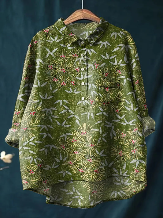 Vintage Birds Floral Art Print Casual Shirt with Pocket