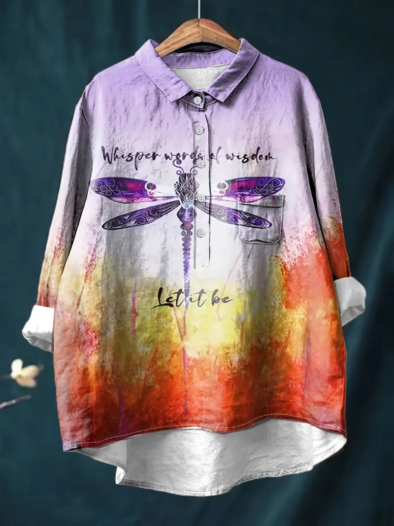 Vintage White Butterfly Art Print Casual Shirt with Pocket