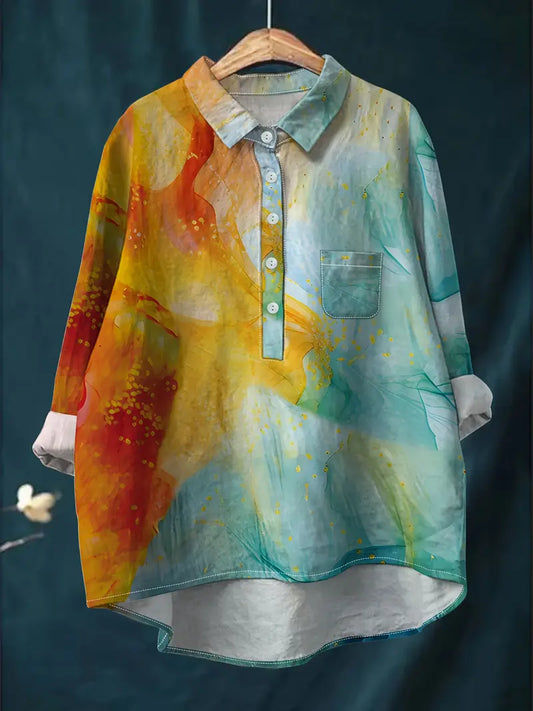 Vintage Base Art Print Casual Shirt with Pocket