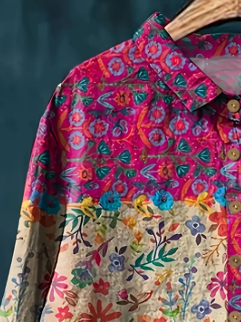Vintage 3 Floral Art Print Casual Shirt with Pocket