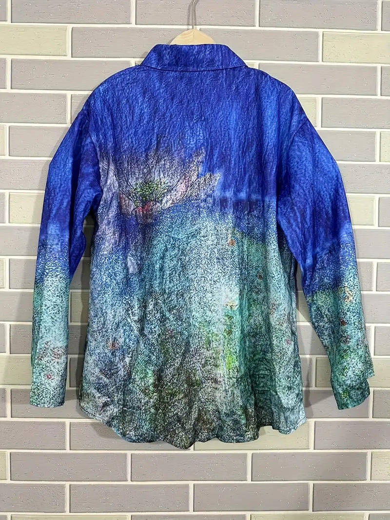 Vintage See Art Print Casual Shirt with Pocket