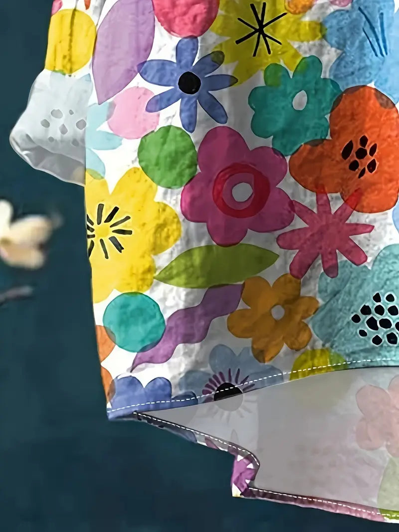 Vintage Cool Floral Art Print Casual Shirt with Pocket