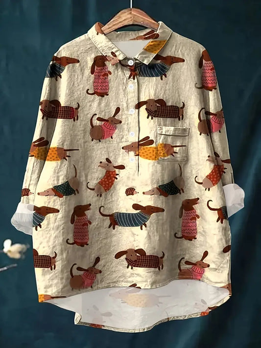 Vintage Animal Floral Art Print Casual Shirt with Pocket