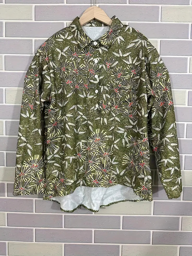 Vintage Birds Floral Art Print Casual Shirt with Pocket