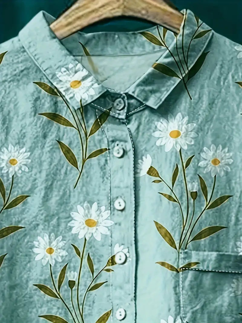 Vintage Sun Art Print Casual Shirt with Pocket